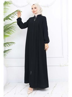 Şerit Detaylı Robalı Siyah Ferace