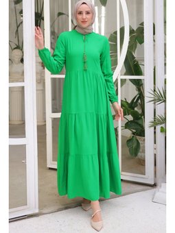Yakası İpli Yeşil Elbise