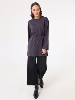 Belden Bağlamalı Modern Kesim Antrasit Tunik