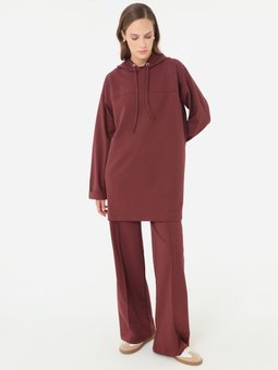 Dikiş Detaylı Kapüşonlu Kahverengi Eşofman Takım