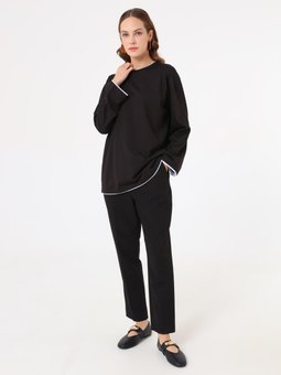 Ekru Modern Dökümlü Tişört Siyah