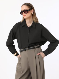 Normal Fit Poplin Siyah Gömlek
