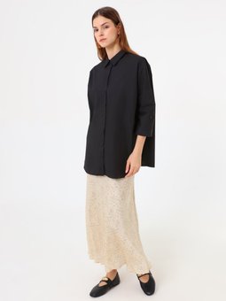 Oversize Düğmeli Siyah Gömlek