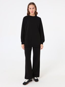 Reglan Kollu Spor Basic Siyah Eşofman Takım