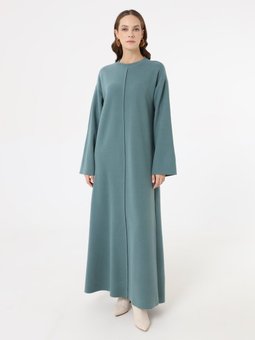 Yumuşak Tuşeli Dikiş Detaylı Su Yeşili Elbise