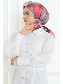 Berry Desenli Soft Bordo Eşarp