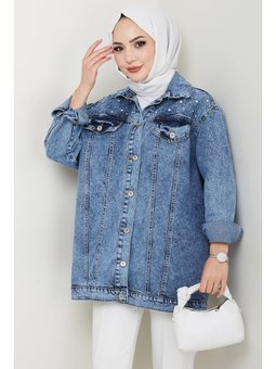 Elyez Taşlı Kot Mavi Ceket