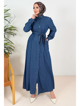 Ersel Boydan Düğmeli Kot Koyu Mavi Elbise