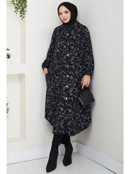 Esved Düğmeli Kaşe Siyah Kap