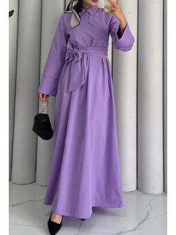 Seliz Yandan Düğmeli Lila Elbise