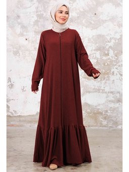 Zeyel Boydan Fermuarlı Bordo Ferace