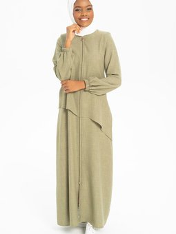 Haki Keten Spor Fermuarlı Ferace