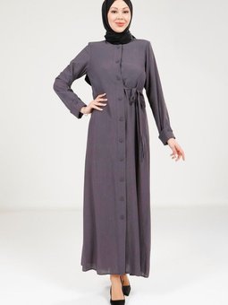 Koyu Gri Düğmeli Ferace