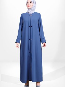 Petrol Boydan Çıtçıtlı Fermuarlı Kuşgözü Detaylı Ferace