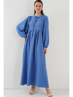 Balon Kol Uzun İndigo Elbise