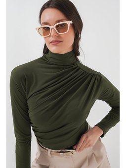 Büzgü Detaylı Sandy Haki Bluz