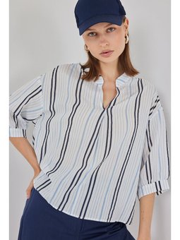 Çizgili Oversize Açık Mavi Bluz