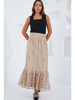 Desenli Şifon Krem Etek