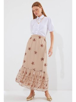 Desenli Şifon Vizon Etek