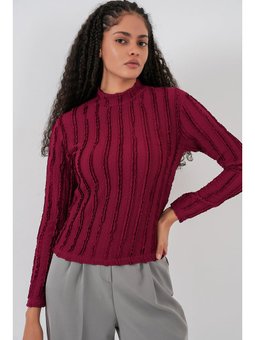 Dokulu Esnek Örme Bordo Bluz