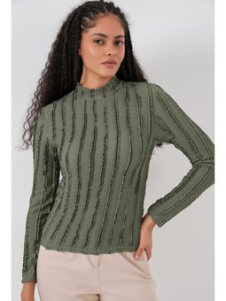 Dokulu Esnek Örme Haki Bluz