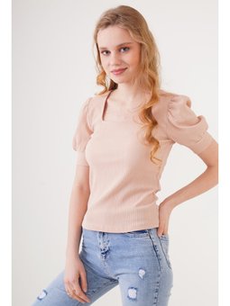 Kare Yaka Örme Bisküvi Bluz