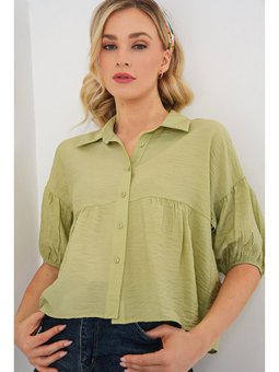 Kısa Kol Crop E.yeşil Gömlek