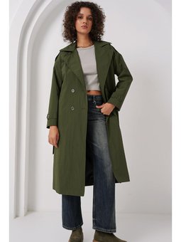 Kruvaze Yaka Haki Trençkot