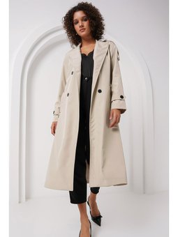 Kruvaze Yaka Uzun Taş Trençkot