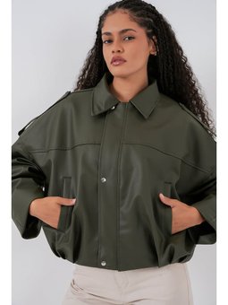Oversize Deri Haki Ceket