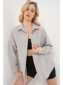 Oversize Uzun Basic A.gri Gömlek