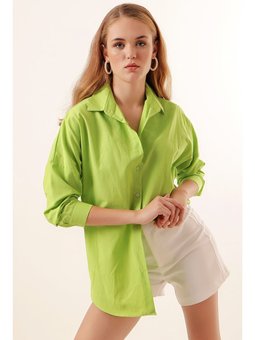Oversize Uzun Basic Çağla Gömlek