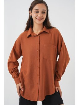 Tek Cepli Oversize Keten A. Kiremit Gömlek