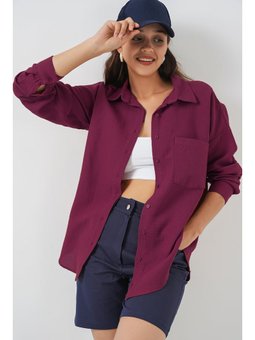 Tek Cepli Oversize Keten Mürdüm Gömlek