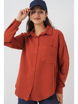 Tek Cepli Oversize Müslin Kiremit Gömlek