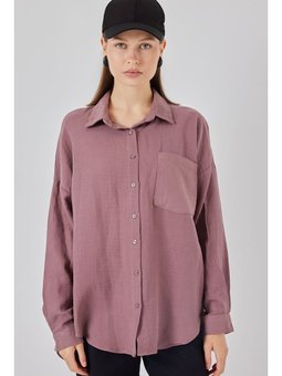 Tek Cepli Oversize Müslin Koyu Lila Gömlek