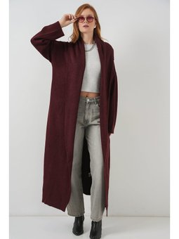 Uzun Oversize Triko Bordo Hırka