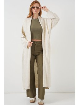 Uzun Oversize Triko Ekru Hırka