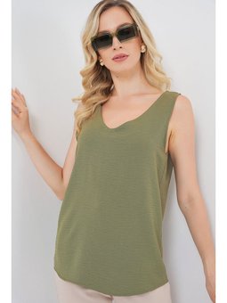 V Yaka Sıfır Kol A.haki Bluz