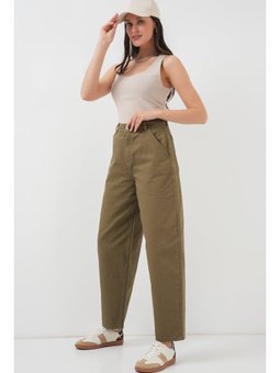Yüksek Bel Haki Kot Pantolon