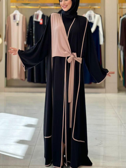 Önden Bağlama Detaylı Medine İpeği Abaya