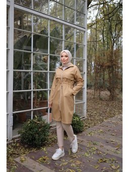 Fermuarlı İki Yan Cepli Belden Bağcıklı Uzun Nescafe Trençkot 46)