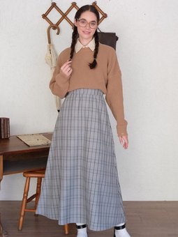 Ekose Kloş Gri Etek