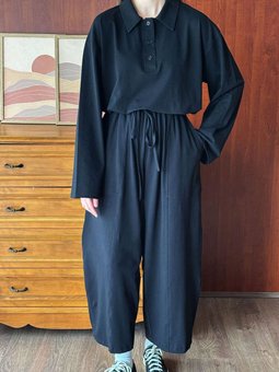 Polo Yaka Süprem Body & Şalvar Pantolon Siyah Takım