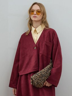 Süet Tek Cepli Bordo Ceket