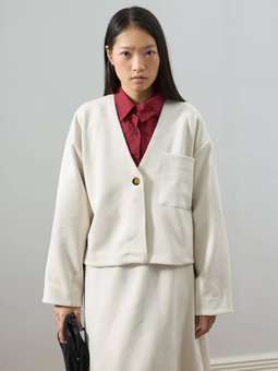 Süet Tek Cepli Krem Ceket