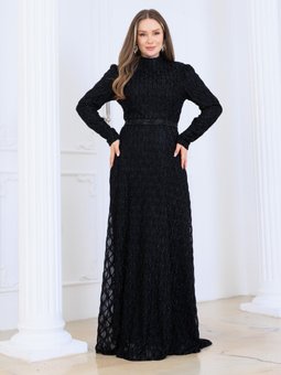 Lina Tesettür Siyah Abiye Elbise