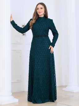 Lina Tesettür Yesil Abiye Elbise