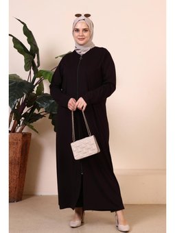 Kadin Buyuk Beden Fermuarlı Tam Tesettur Uzun Namaz Elbisesi Mürdüm Elbise