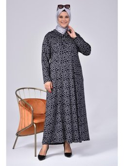 Kadin Buyuk Beden Yakası Firfirli Tesettur Anne Elbisesi Yakma Yapmaz Terletmez Lacivert Elbise
